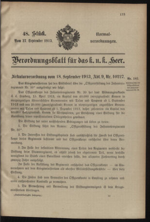 Verordnungsblatt für das Kaiserlich-Königliche Heer 19130927 Seite: 1