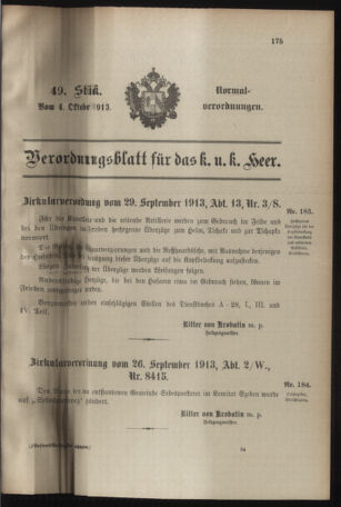 Verordnungsblatt für das Kaiserlich-Königliche Heer 19131004 Seite: 1