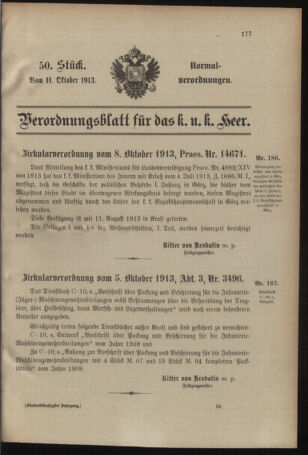 Verordnungsblatt für das Kaiserlich-Königliche Heer 19131011 Seite: 1