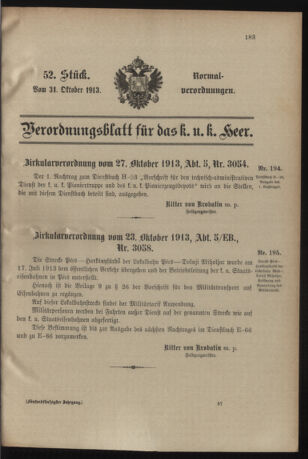 Verordnungsblatt für das Kaiserlich-Königliche Heer 19131031 Seite: 1