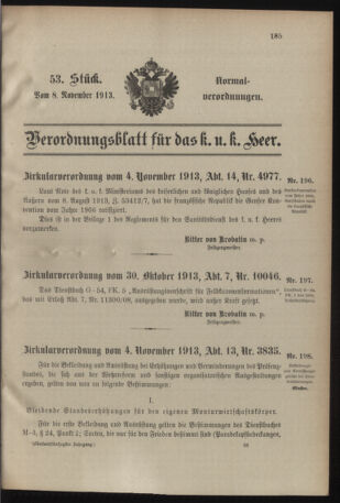 Verordnungsblatt für das Kaiserlich-Königliche Heer 19131108 Seite: 1