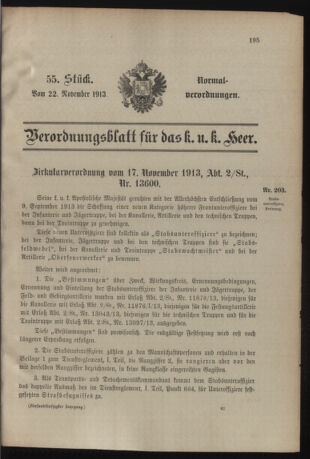 Verordnungsblatt für das Kaiserlich-Königliche Heer 19131122 Seite: 1