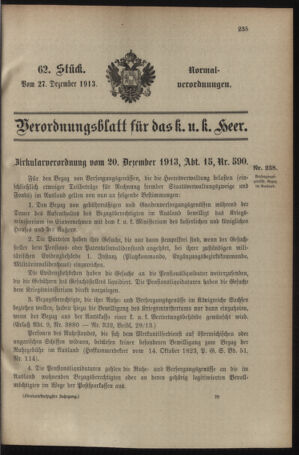 Verordnungsblatt für das Kaiserlich-Königliche Heer 19131227 Seite: 1