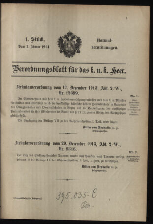 Verordnungsblatt für das Kaiserlich-Königliche Heer 19140103 Seite: 1