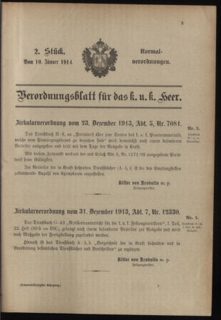 Verordnungsblatt für das Kaiserlich-Königliche Heer 19140110 Seite: 1