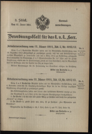 Verordnungsblatt für das Kaiserlich-Königliche Heer 19140117 Seite: 1