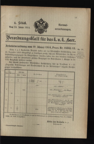 Verordnungsblatt für das Kaiserlich-Königliche Heer 19140124 Seite: 1