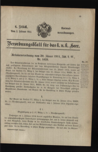 Verordnungsblatt für das Kaiserlich-Königliche Heer 19140203 Seite: 1