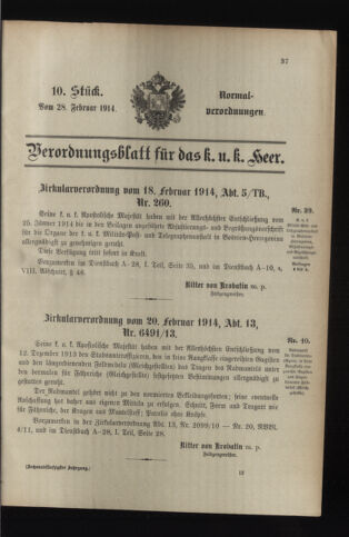 Verordnungsblatt für das Kaiserlich-Königliche Heer 19140228 Seite: 1