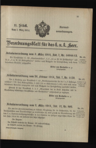 Verordnungsblatt für das Kaiserlich-Königliche Heer 19140307 Seite: 1