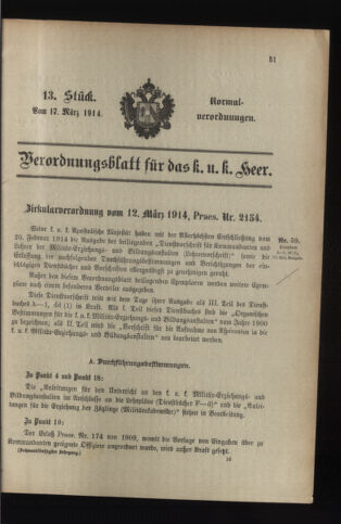 Verordnungsblatt für das Kaiserlich-Königliche Heer 19140317 Seite: 1