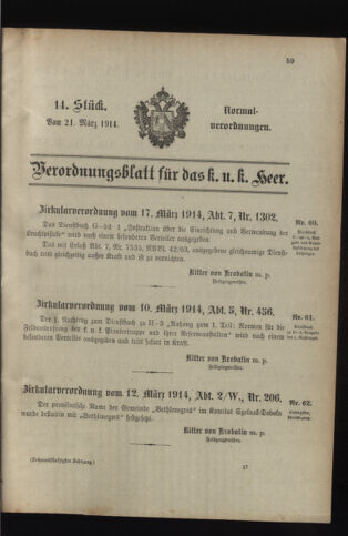 Verordnungsblatt für das Kaiserlich-Königliche Heer 19140321 Seite: 1