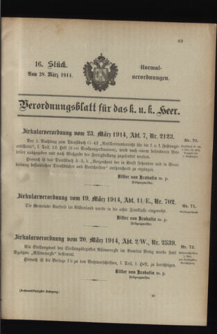 Verordnungsblatt für das Kaiserlich-Königliche Heer 19140328 Seite: 1