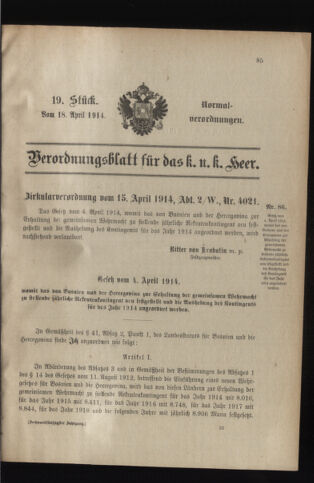 Verordnungsblatt für das Kaiserlich-Königliche Heer 19140418 Seite: 1