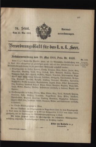 Verordnungsblatt für das Kaiserlich-Königliche Heer 19140523 Seite: 1