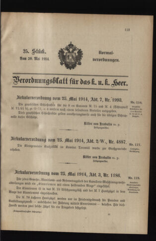 Verordnungsblatt für das Kaiserlich-Königliche Heer 19140530 Seite: 1