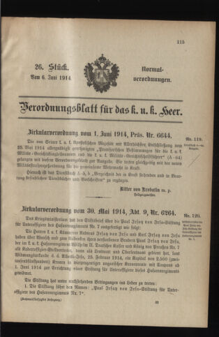 Verordnungsblatt für das Kaiserlich-Königliche Heer 19140606 Seite: 1