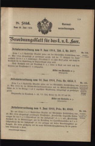 Verordnungsblatt für das Kaiserlich-Königliche Heer 19140616 Seite: 1