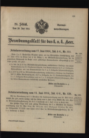 Verordnungsblatt für das Kaiserlich-Königliche Heer 19140620 Seite: 1