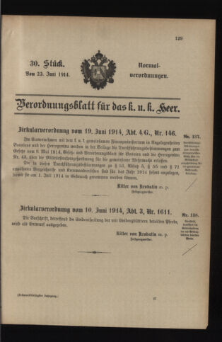 Verordnungsblatt für das Kaiserlich-Königliche Heer 19140623 Seite: 1