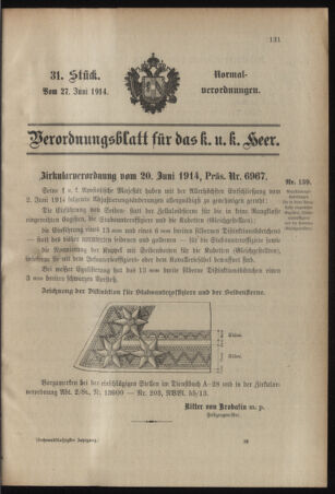 Verordnungsblatt für das Kaiserlich-Königliche Heer 19140627 Seite: 1