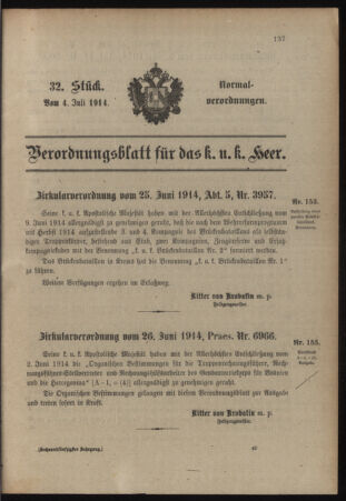 Verordnungsblatt für das Kaiserlich-Königliche Heer 19140704 Seite: 1