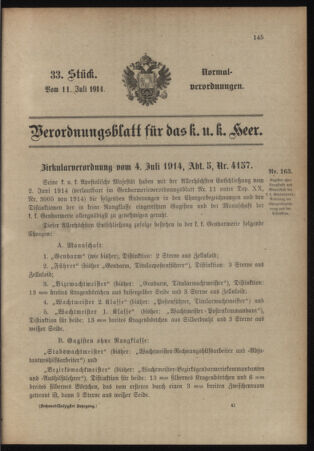 Verordnungsblatt für das Kaiserlich-Königliche Heer 19140711 Seite: 1