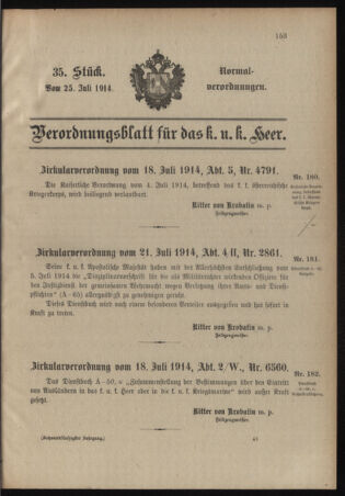 Verordnungsblatt für das Kaiserlich-Königliche Heer 19140725 Seite: 1