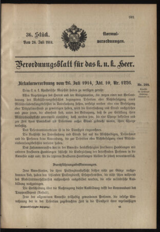 Verordnungsblatt für das Kaiserlich-Königliche Heer 19140726 Seite: 1