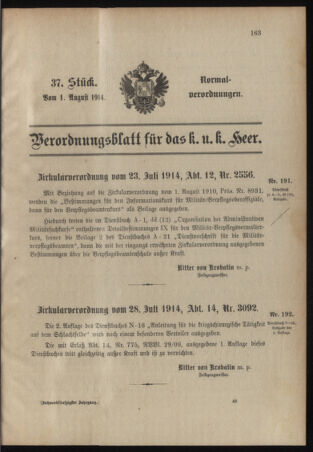 Verordnungsblatt für das Kaiserlich-Königliche Heer 19140801 Seite: 1