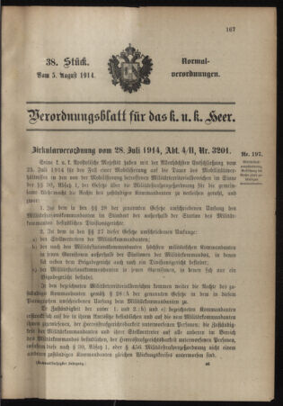 Verordnungsblatt für das Kaiserlich-Königliche Heer 19140805 Seite: 1