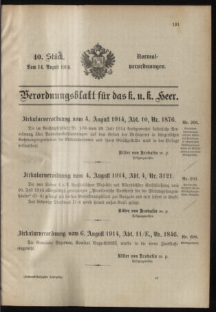 Verordnungsblatt für das Kaiserlich-Königliche Heer 19140814 Seite: 1