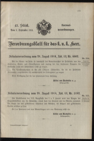 Verordnungsblatt für das Kaiserlich-Königliche Heer 19140905 Seite: 1