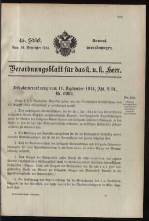 Verordnungsblatt für das Kaiserlich-Königliche Heer 19140919 Seite: 1