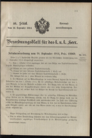 Verordnungsblatt für das Kaiserlich-Königliche Heer 19140926 Seite: 1