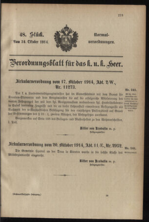 Verordnungsblatt für das Kaiserlich-Königliche Heer 19141024 Seite: 1