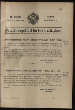 Verordnungsblatt für das Kaiserlich-Königliche Heer 19141031 Seite: 1