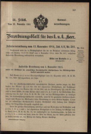 Verordnungsblatt für das Kaiserlich-Königliche Heer 19141121 Seite: 1