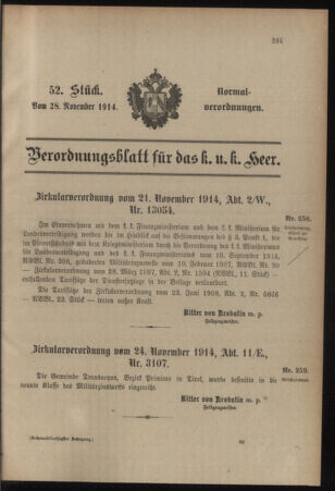 Verordnungsblatt für das Kaiserlich-Königliche Heer 19141128 Seite: 1