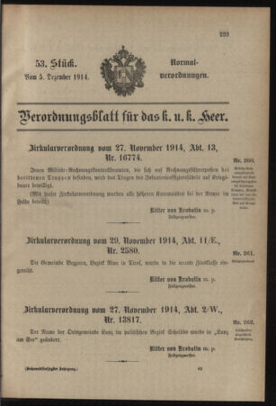 Verordnungsblatt für das Kaiserlich-Königliche Heer 19141205 Seite: 1