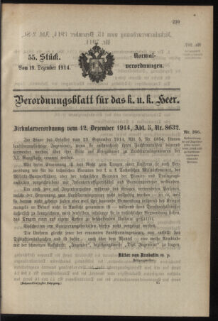 Verordnungsblatt für das Kaiserlich-Königliche Heer 19141219 Seite: 1