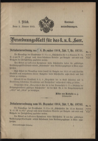 Verordnungsblatt für das Kaiserlich-Königliche Heer 19150102 Seite: 1