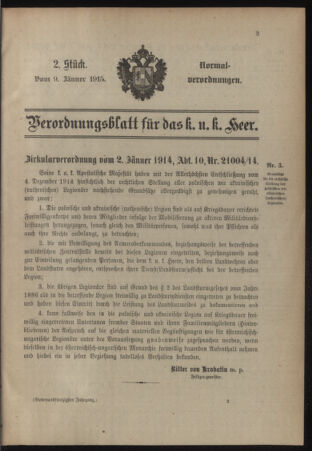 Verordnungsblatt für das Kaiserlich-Königliche Heer 19150109 Seite: 1