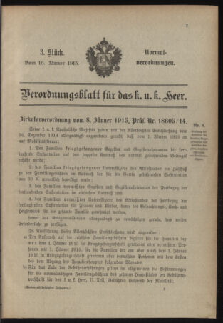 Verordnungsblatt für das Kaiserlich-Königliche Heer 19150116 Seite: 1