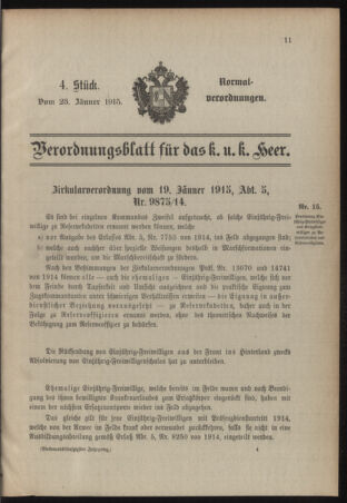 Verordnungsblatt für das Kaiserlich-Königliche Heer 19150123 Seite: 1