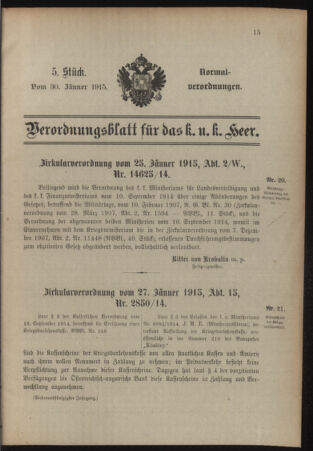 Verordnungsblatt für das Kaiserlich-Königliche Heer 19150130 Seite: 1