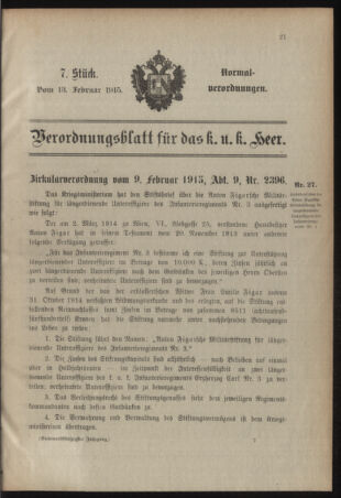 Verordnungsblatt für das Kaiserlich-Königliche Heer 19150213 Seite: 1