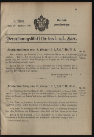 Verordnungsblatt für das Kaiserlich-Königliche Heer 19150227 Seite: 1