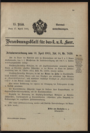 Verordnungsblatt für das Kaiserlich-Königliche Heer 19150417 Seite: 1