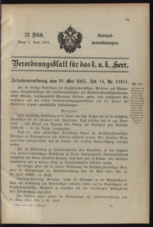 Verordnungsblatt für das Kaiserlich-Königliche Heer 19150605 Seite: 1